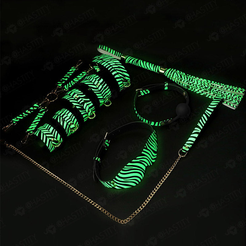 Zebra Glow In The Dark Bondage Set