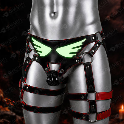Glow-in-the-Dark Angel Leather Bondage Straps for Chastity Cage Support