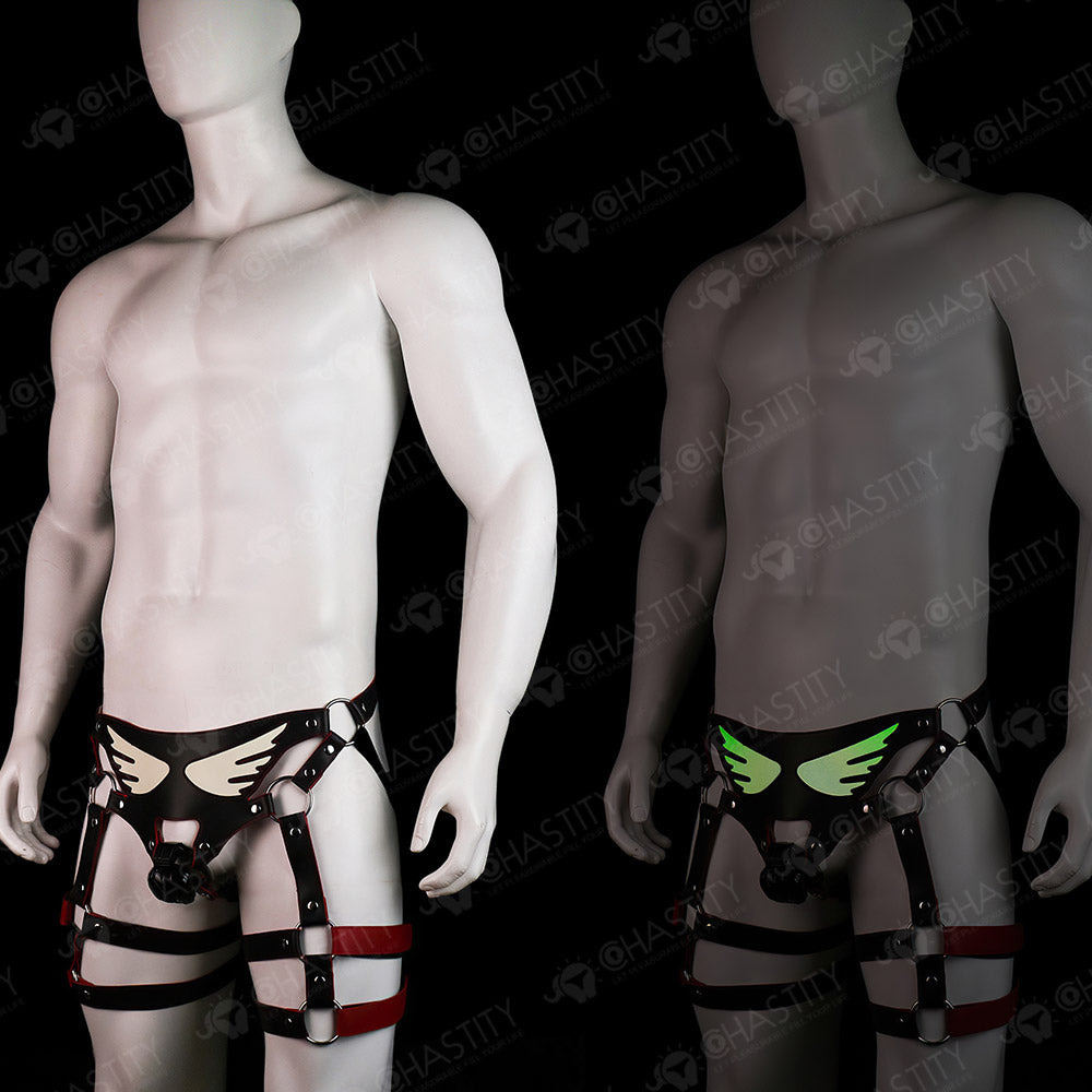Glow-in-the-Dark Angel Leather Bondage Straps for Chastity Cage Support