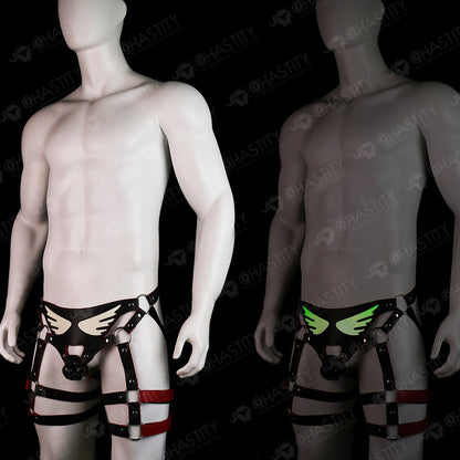 Glow-in-the-Dark Angel Leather Bondage Straps for Chastity Cage Support