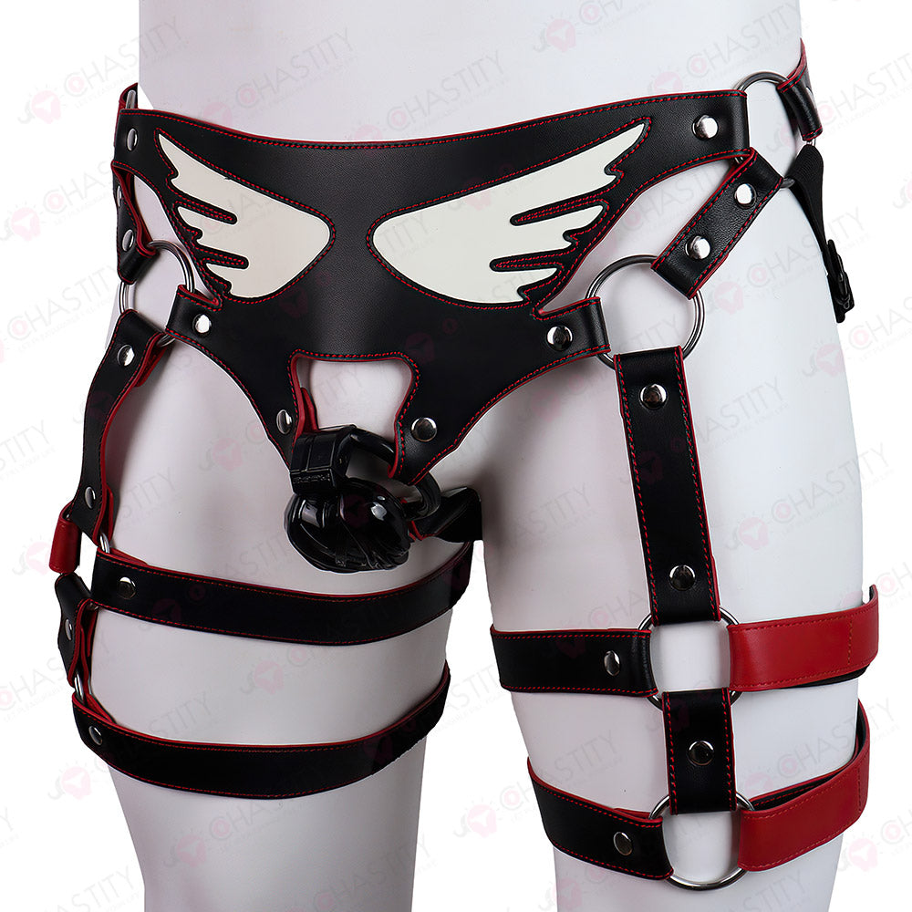 Glow-in-the-Dark Angel Leather Bondage Straps for Chastity Cage Support