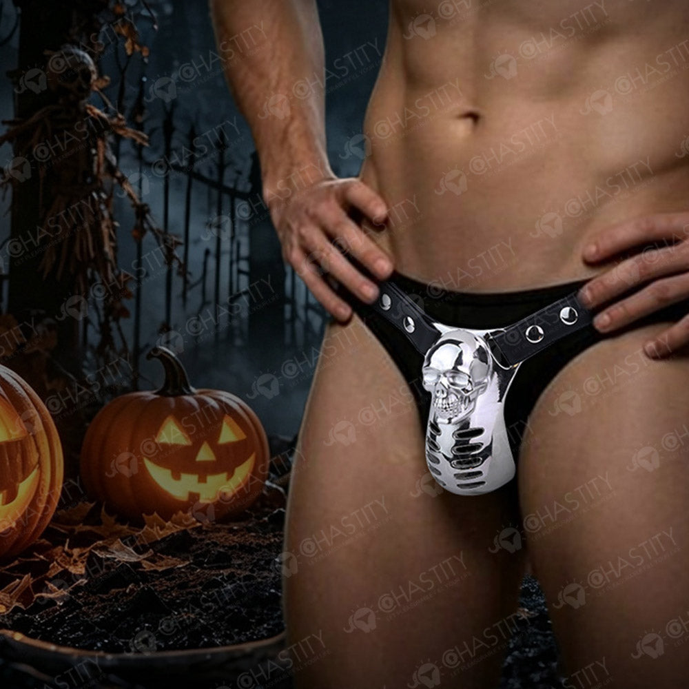 Horror Skull Metal Cover Chastity Cage