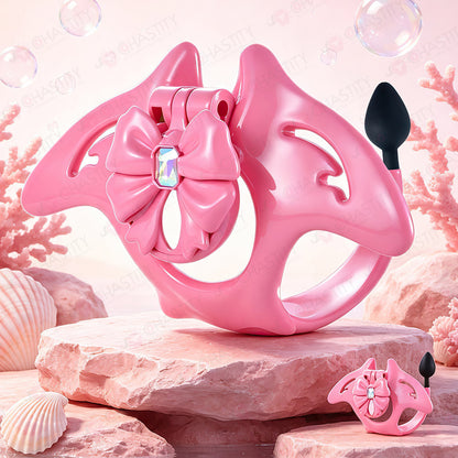 Manta Ray Chastity Cage With Anal Plug Tail