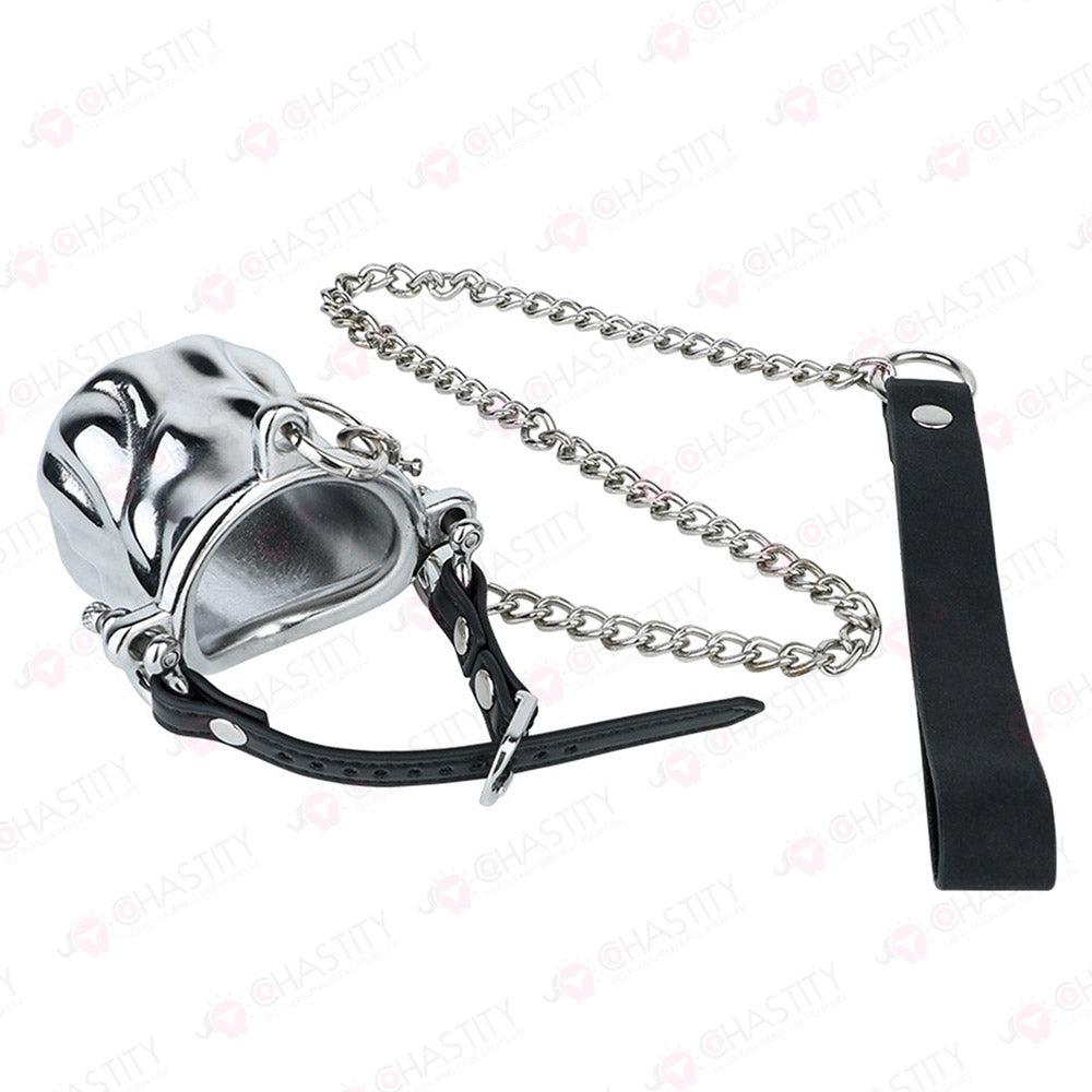 Metal Cock Support Chastity Ring with Leash