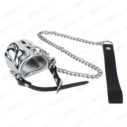 Metal Cock Support Chastity Ring with Leash