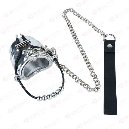Metal Cock Support Chastity Ring with Leash