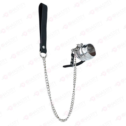 Metal Cock Support Chastity Ring with Leash
