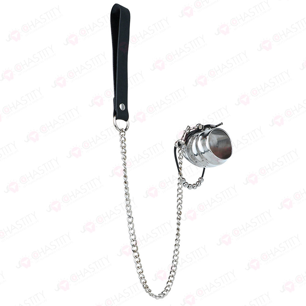 Metal Cock Support Chastity Ring with Leash