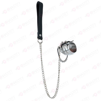Metal Cock Support Chastity Ring with Leash