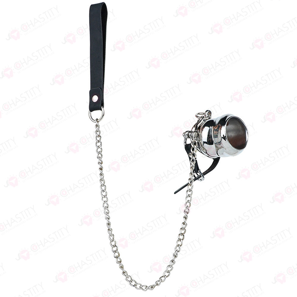 Metal Cock Support Chastity Ring with Leash