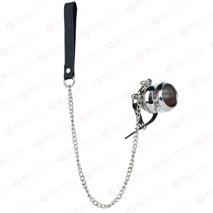 Metal Cock Support Chastity Ring with Leash