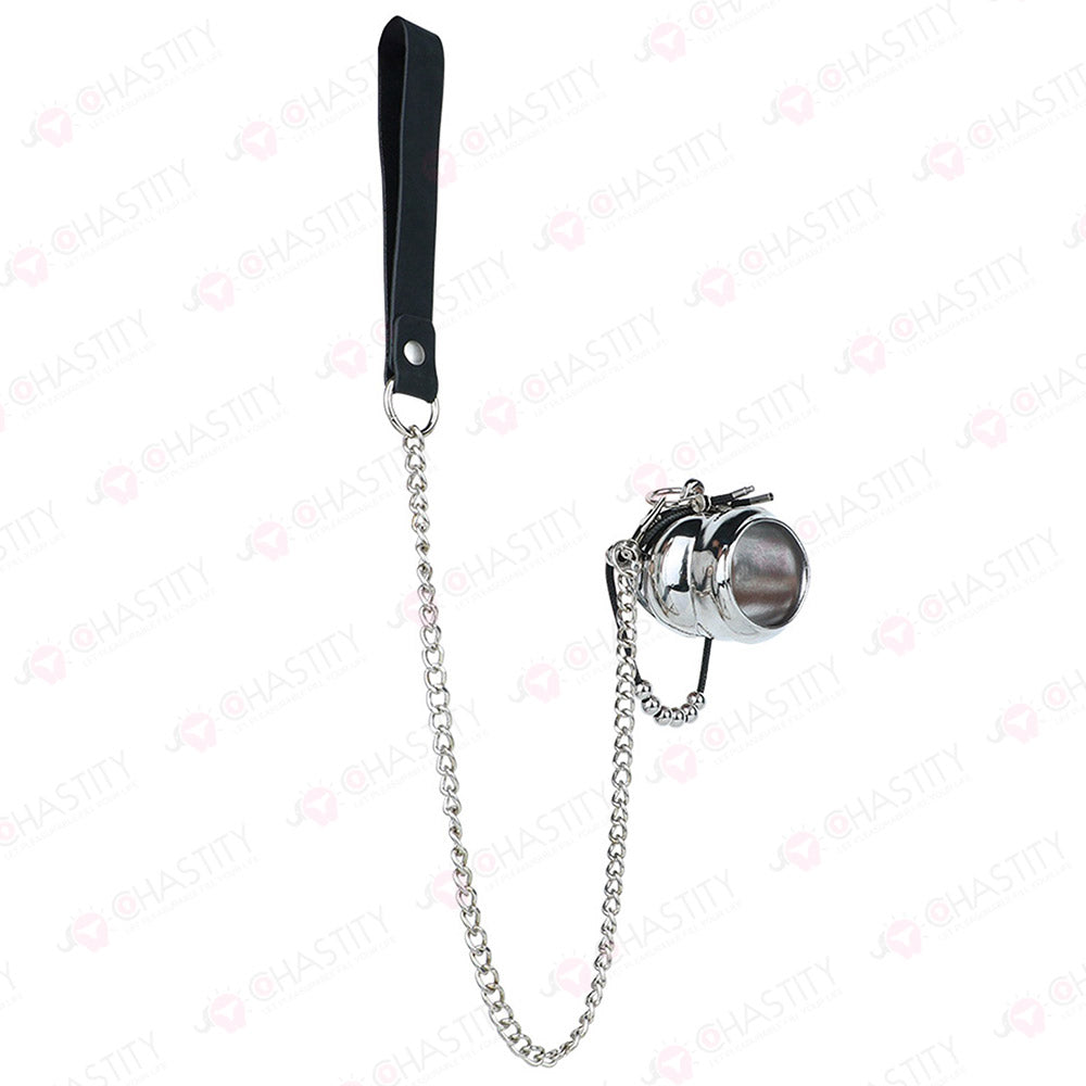 Metal Cock Support Chastity Ring with Leash