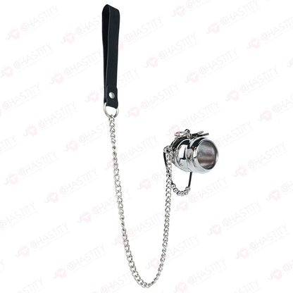 Metal Cock Support Chastity Ring with Leash