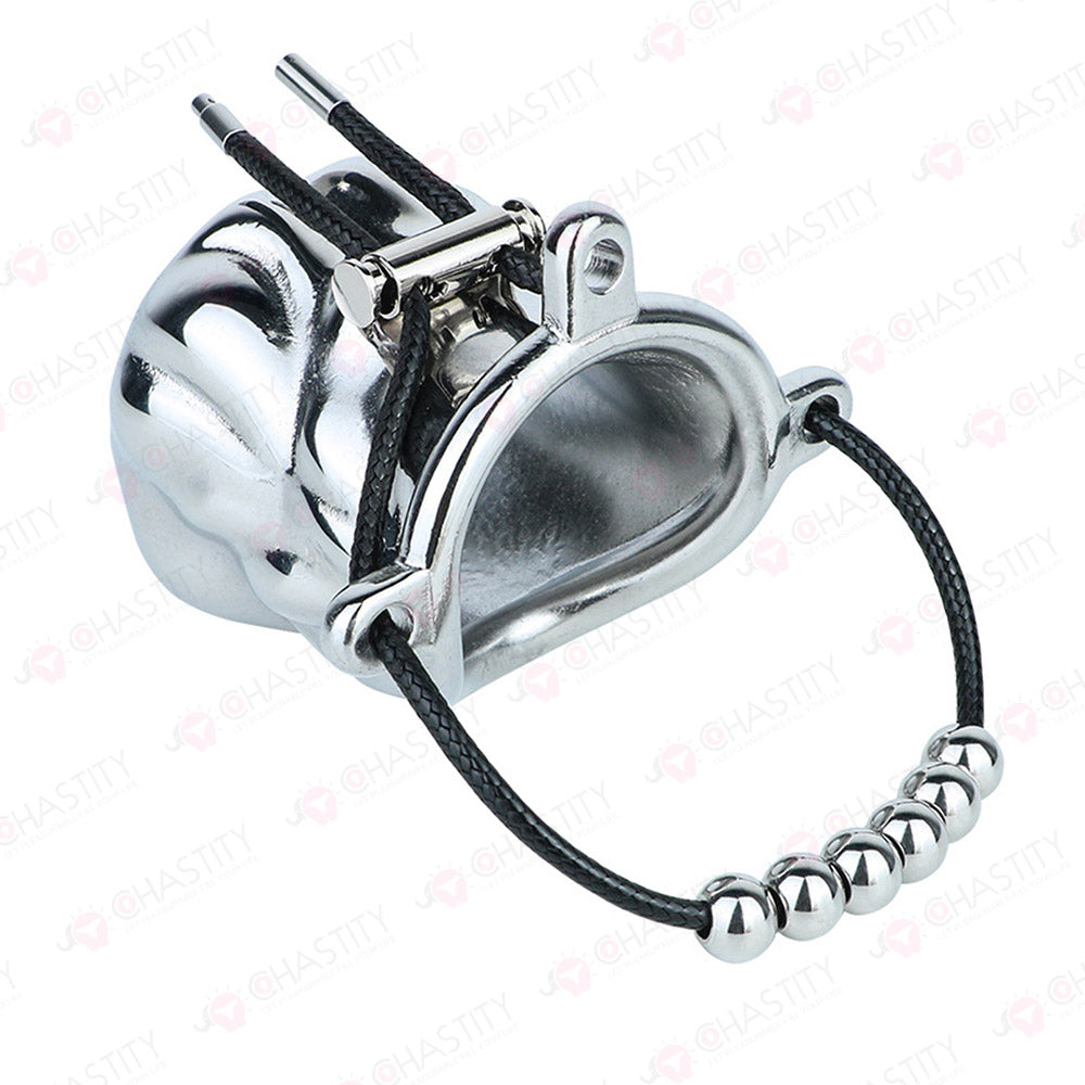 Metal Cock Support Chastity Ring with Leash