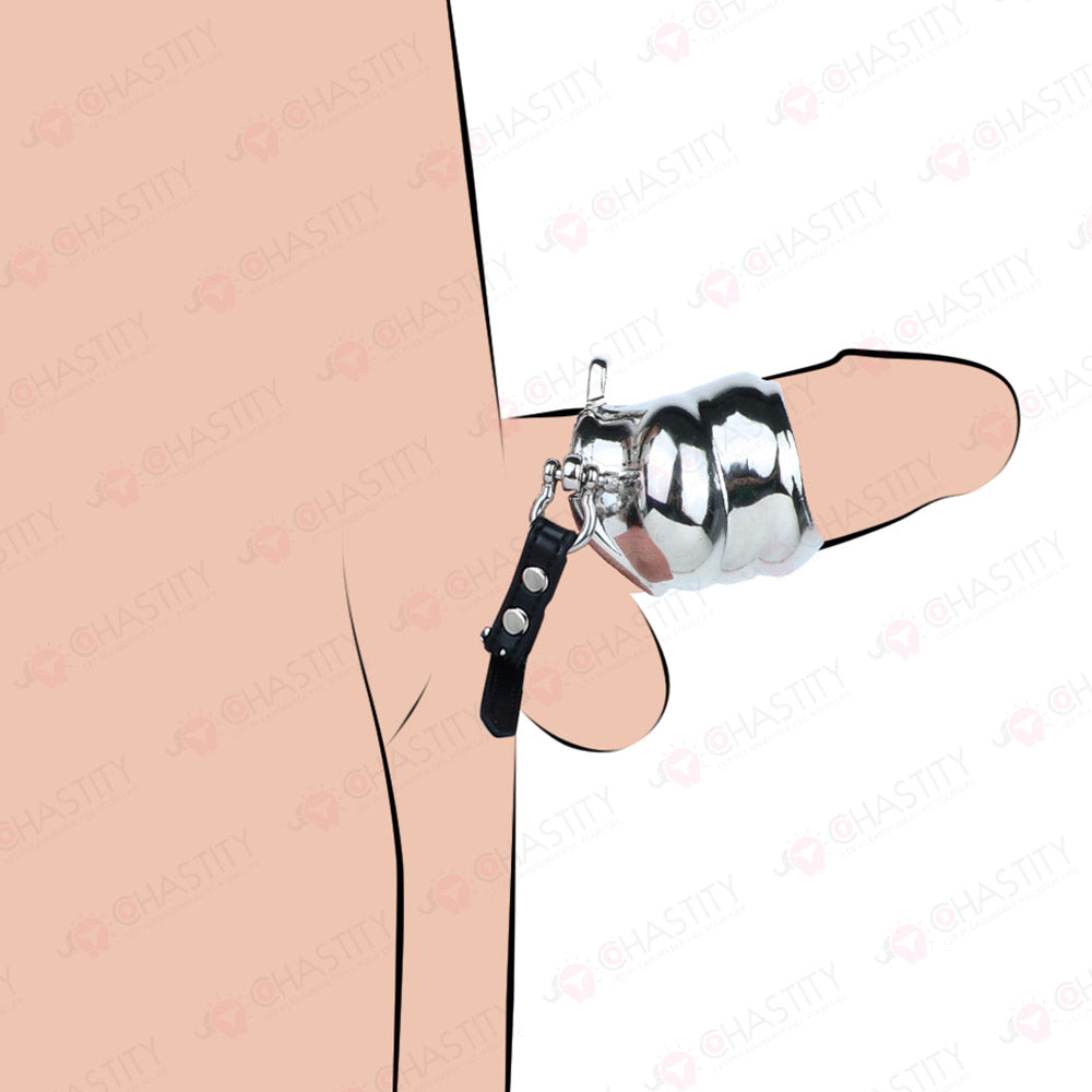 Metal Cock Support Chastity Ring with Leash