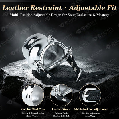 Metal Cock Support Chastity Ring with Leash