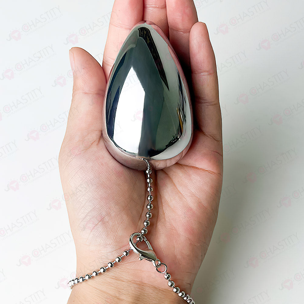 Metal Egg Anal Plug With Chain MChastity Metal Egg Anal Plug With Chain MChastity