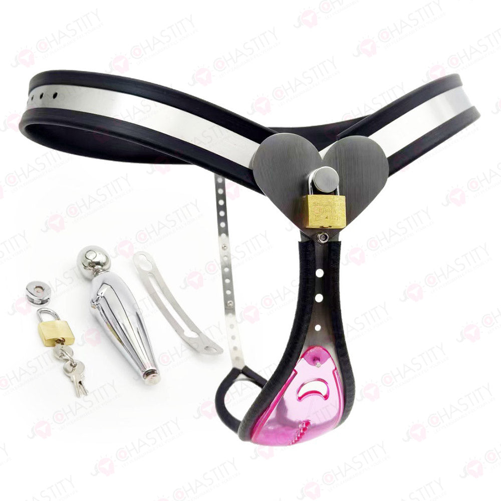 Pink Transparent Panel Permanent Female Chastity Belt