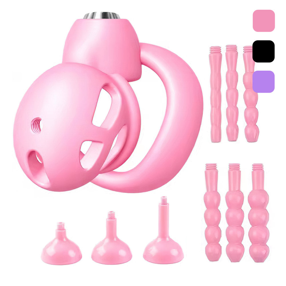 Push-to-Lock Chastity Cage with Accessory Set