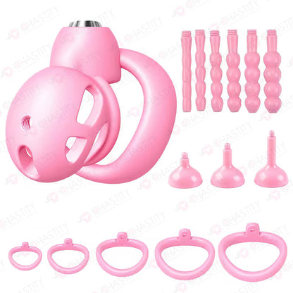 Push-to-Lock Chastity Cage with Accessory Set