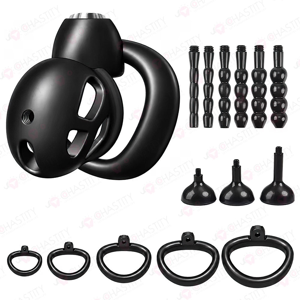 Push-to-Lock Chastity Cage with Accessory Set