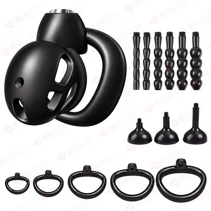 Push-to-Lock Chastity Cage with Accessory Set