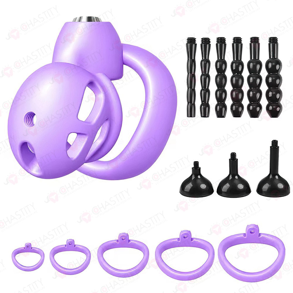 Push-to-Lock Chastity Cage with Accessory Set