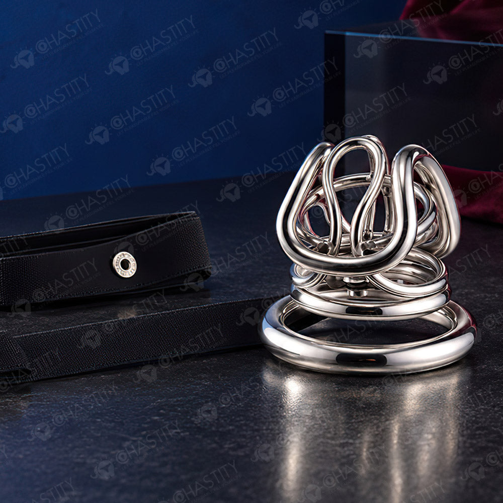 Reinforced Metal Frame Chastity Cage (3 Rings)