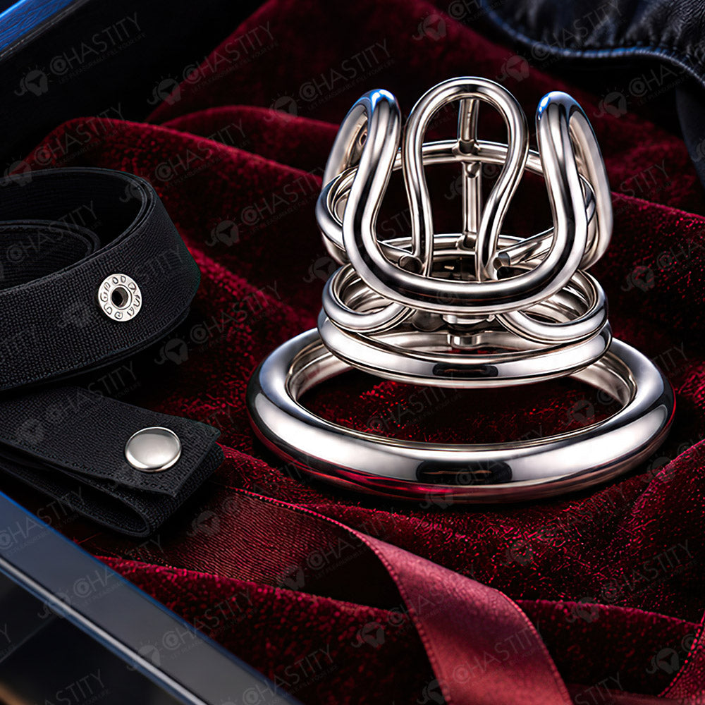 Reinforced Metal Frame Chastity Cage (3 Rings)