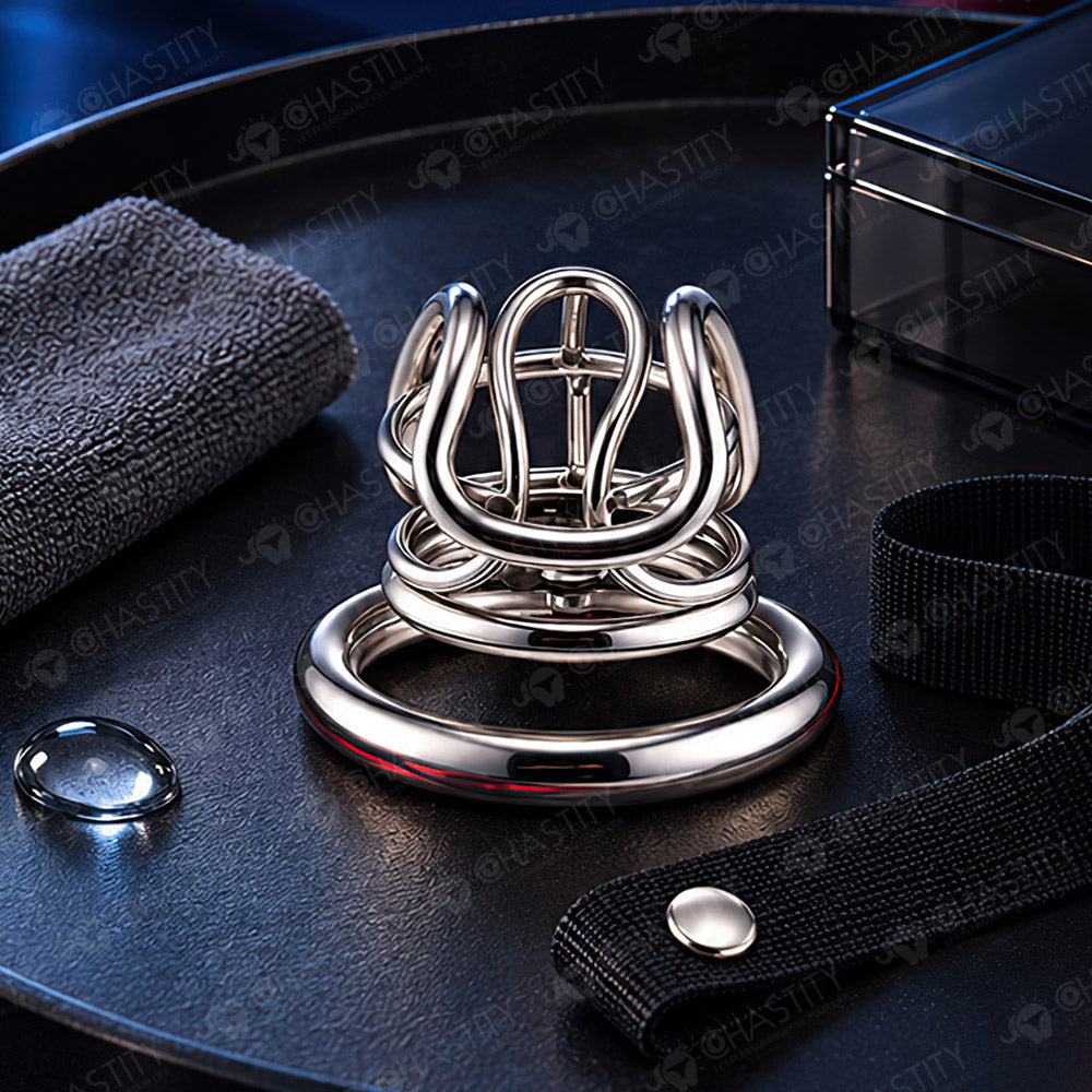 Reinforced Metal Frame Chastity Cage (3 Rings)