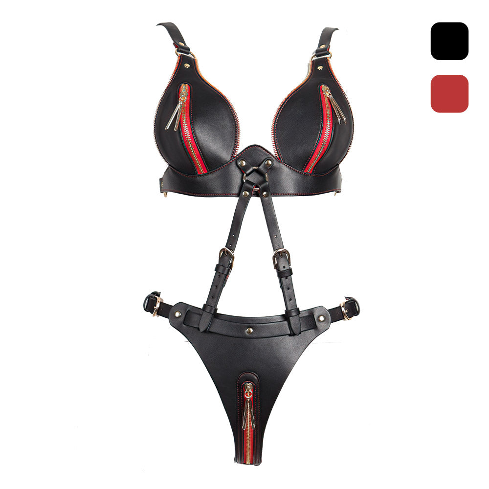 Sexy Leather BDSM Female Chastity Set