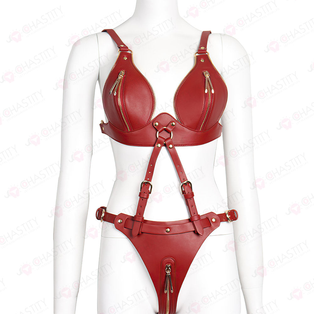 Sexy Leather BDSM Female Chastity Set