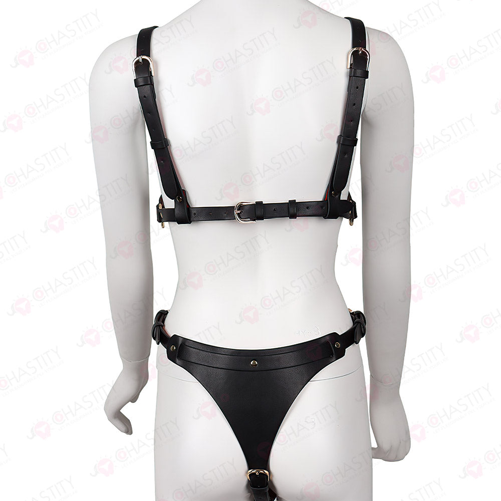 Sexy Leather BDSM Female Chastity Set
