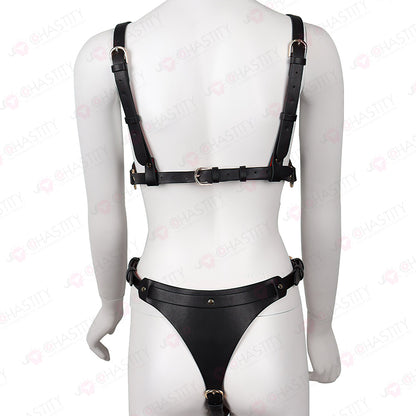 Sexy Leather BDSM Female Chastity Set