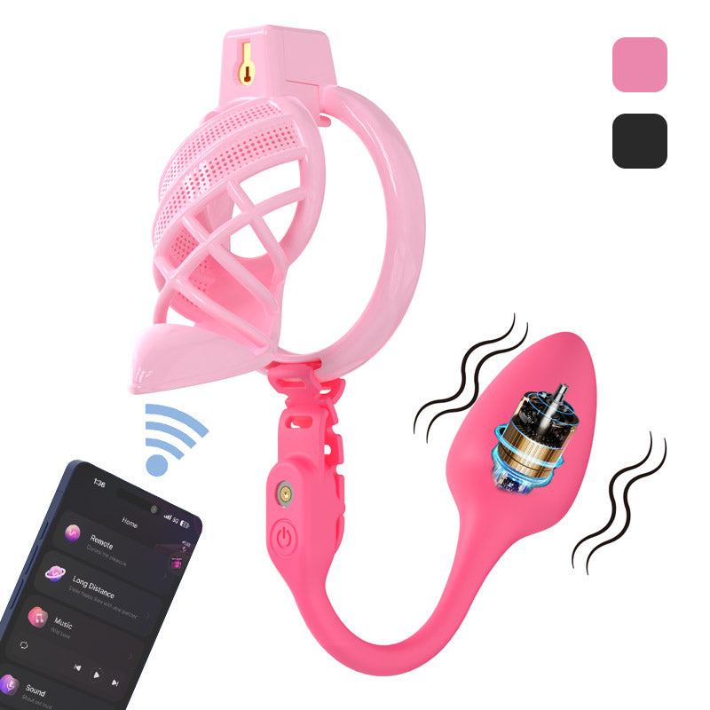 Sissy High Heels Chastity Cage With App Controlled Vbrating Butt Plug