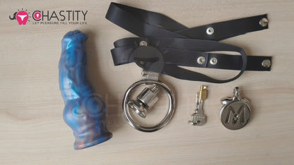 Cock Block Device With Monster Dildo